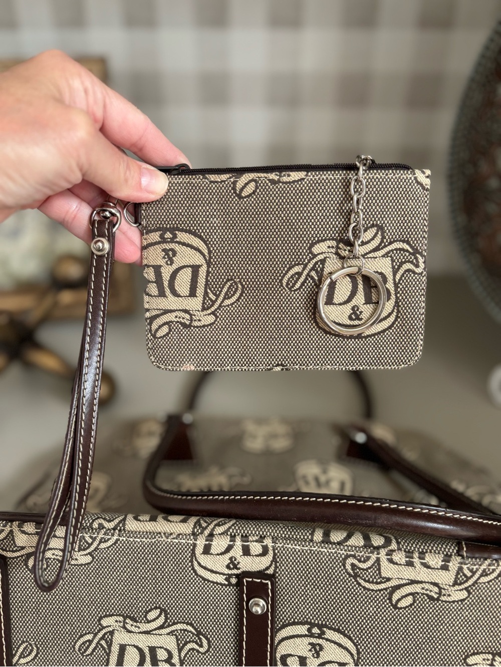 Dooney & Bourke Signature Monogram Satchel Handbag + Matching Wristlet Brown - Picture 10 of 12